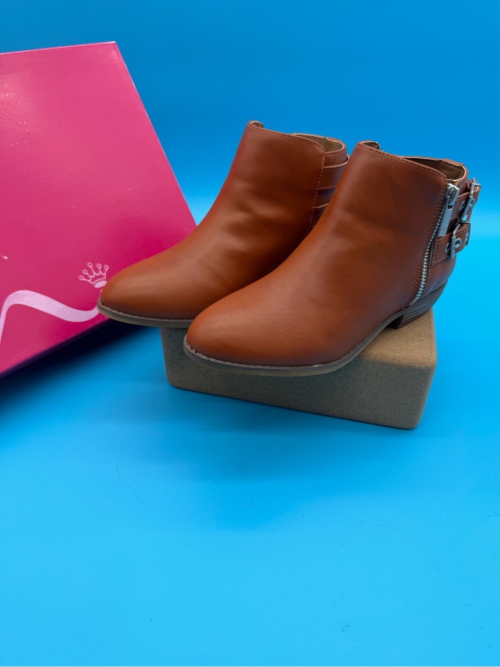 Nina Brown Girls' Ankle Boots with Buckle and Side Zipper size 4